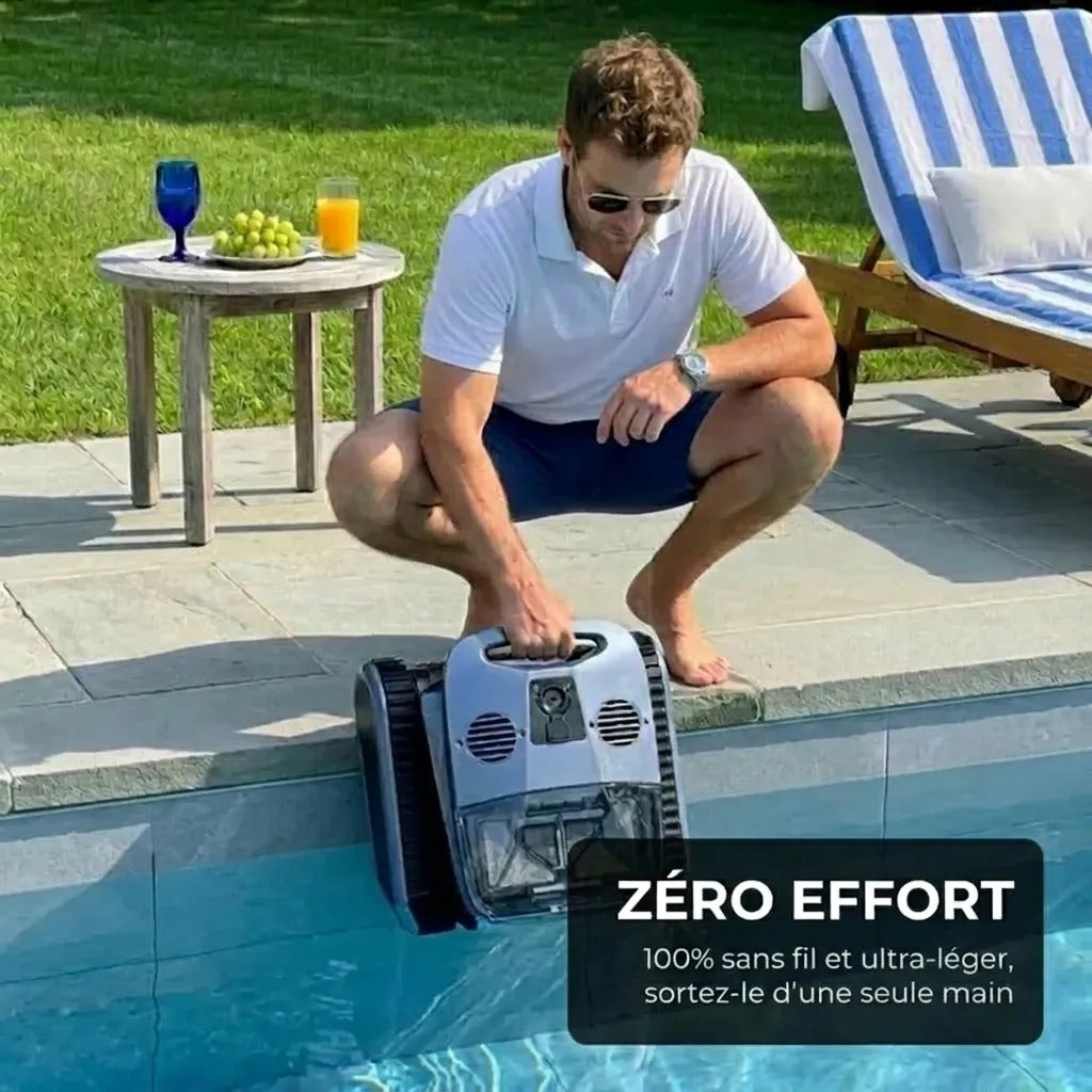 Robot Nettoyeur de Piscine Sonar IA Sans Fil — récupération au bord du bassin