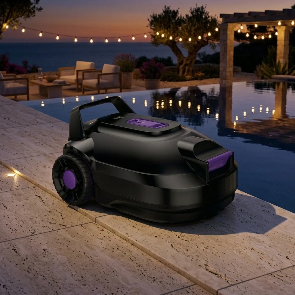 Robot de Piscine Sans Fil Double Moteur — au bord de la piscine
