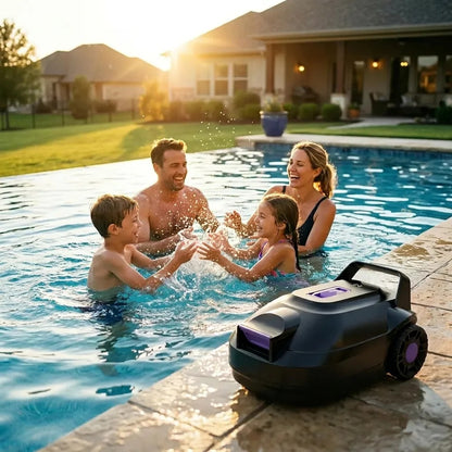 Robot de Piscine Sans Fil Double Moteur — en fonctionnement dans la piscine